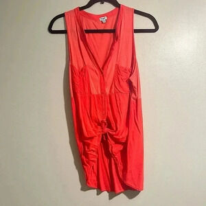 Splendid Mixed Rayon Cotton Button Down Tank, Red Coral Bonfire Large​
